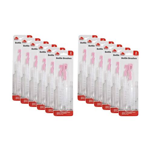 12x 2pc Braz Bottle Cleaning Brush Set W/ Hanging Hook 32cm White/Pink