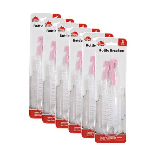 6x 2pc Braz Bottle Cleaning Brush Set W/ Hanging Hook 32cm White/Pink