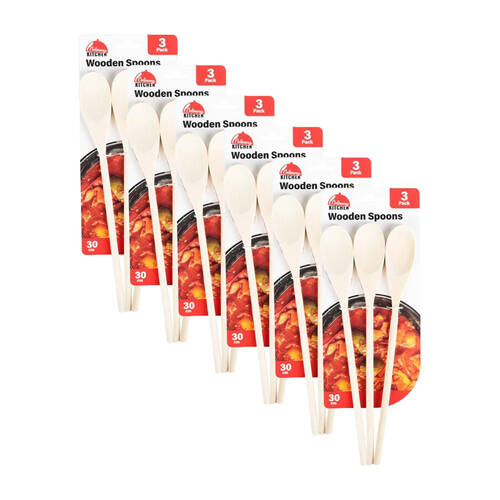 6x 3pc Culinary Kitchen Wooden Spoons Set Cooking Utensil 30cm