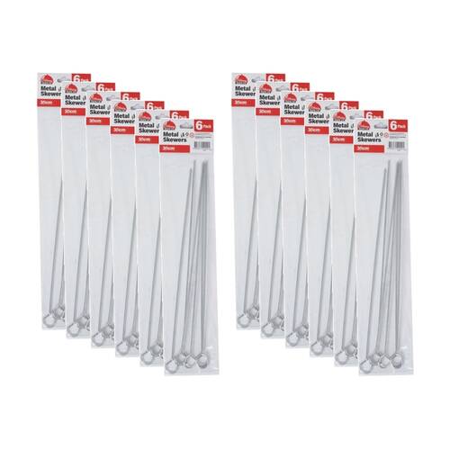 12x 6pc Culinary Kitchen Barbecue Grill Metal Skewers W/ Loop Handle 30cm