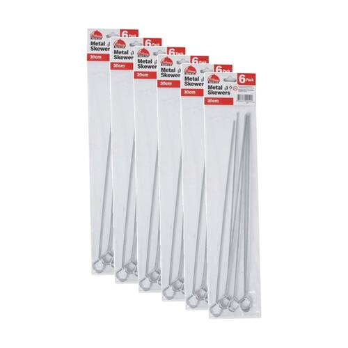 6x 6pc Culinary Kitchen Barbecue Grill Metal Skewers W/ Loop Handle 30cm