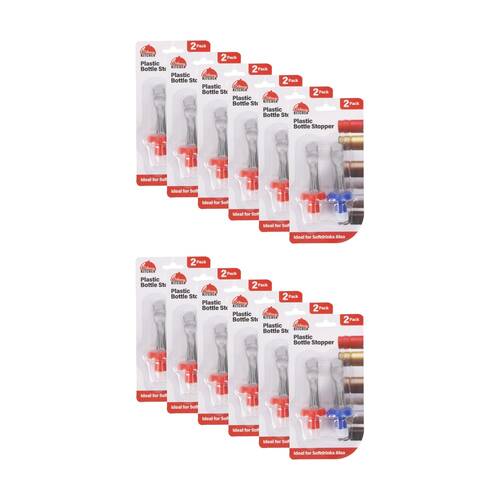 12x 2pc Braz Plastic Bottle Stoppers Drink Sealer Universal Fit Red/Blue