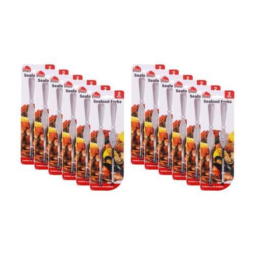 12x 2pc Braz Stainless Steel Seafood Forks Set Kitchen Cutlery Silver