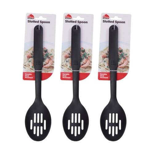 3PK Culinary Kitchen Nylon Slotted Spoon W/ Hanging Hole Cooking Utensil Black