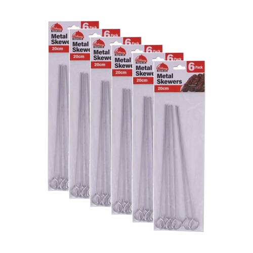 6x 6pc Culinary Kitchen Barbecue Grill Metal Skewers W/ Loop Handle 20cm