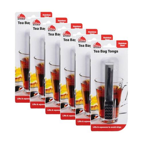 6PK Culinary Kitchen Stainless Steel Tea Bag Tongs Cooking Utensil Silver