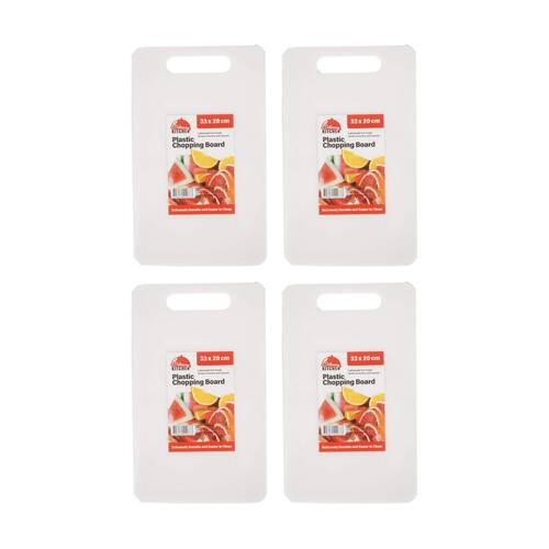 4PK Culinary Kitchen Plastic Rectangular Chopping Board 33x20cm White