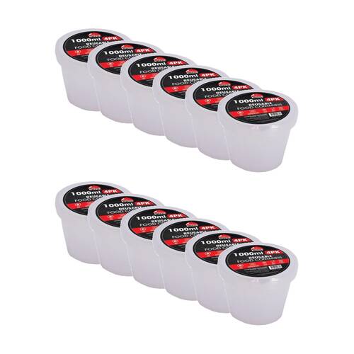 12x 4pc Braz Reusable Round Food Storage Containers W/ Lids 1000ml Clear