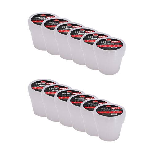 12x 6pc Braz Reusable Round Food Storage Containers W/ Lids 500ml Clear