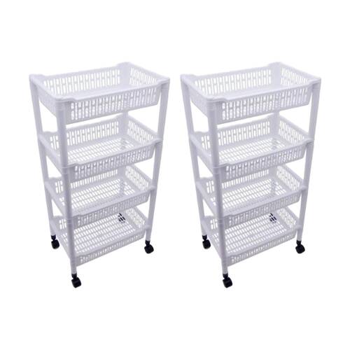 2PK Braz 4 Level Plastic Storage Cart Trolley W/ Wheels 45x33x98cm Assorted