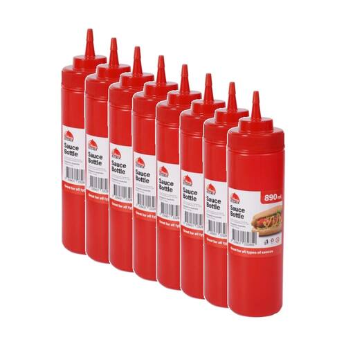 8PK Culinary Kitchen Plastic Squeeze Bottle Sauce Dispenser 850ml Red