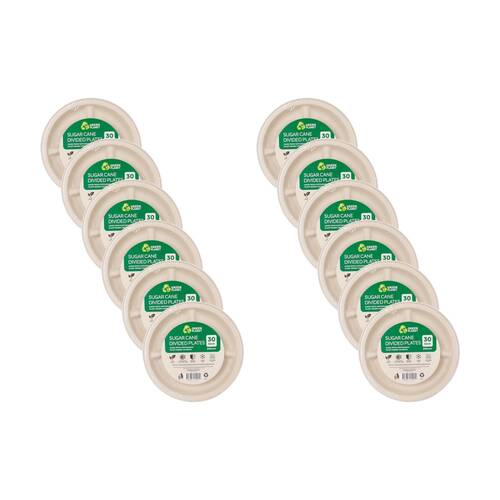 12x 30pc Braz Earth Friendly Disposable Dinner Divided Plates Tableware 23cm