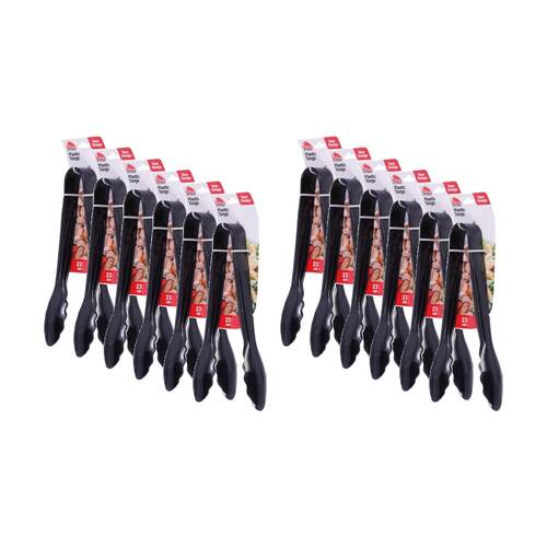 12PK Culinary Kitchen Plastic Tongs Cooking Utensil 23cm Black