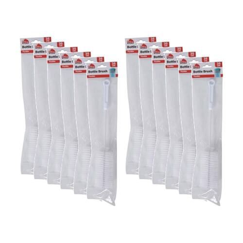 12PK Braz Flexible Stem Plastic Bristles Bottle Cleaning Brush W/ Hanger 35cm