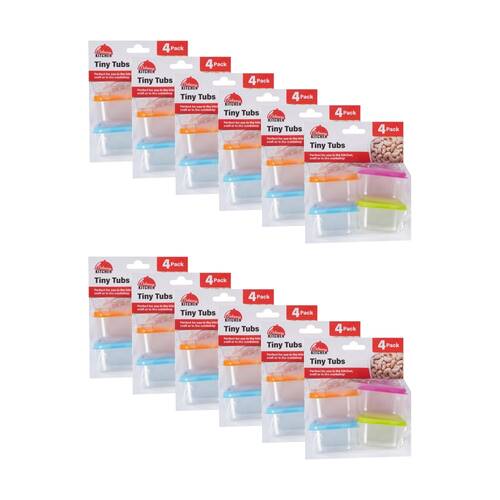 12x 4pc Braz Mini Plastic Food Storage Containers W/ Colourful Lids 6.5x5.5x4cm