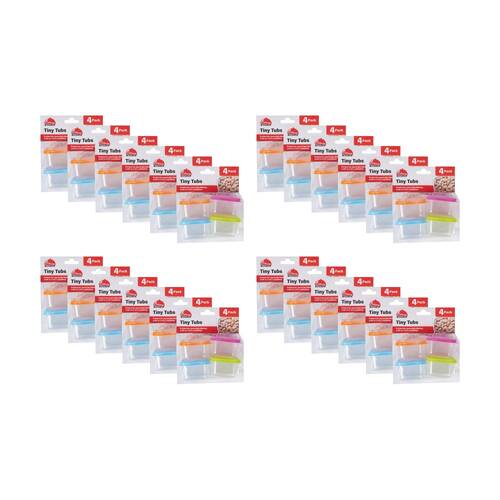24x 4pc Braz Mini Plastic Food Storage Containers W/ Colourful Lids 6.5x5.5x4cm