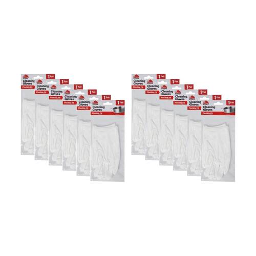 12x 2pc Braz Stretchable Felxible Fit Cleaning Gloves White