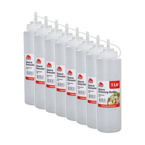 8PK Culinary Kitchen Plastic Squeeze Bottle Sauce Dispenser 1L Clear