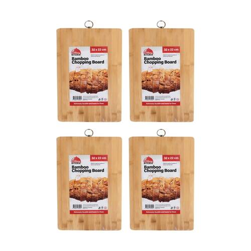 4PK Culinary Kitchen Rectangular Bamboo Chop Board W/ Hook 32x22cm