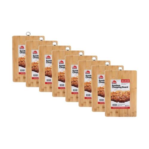8PK Culinary Kitchen Rectangular Bamboo Chop Board W/ Hook 32x22cm
