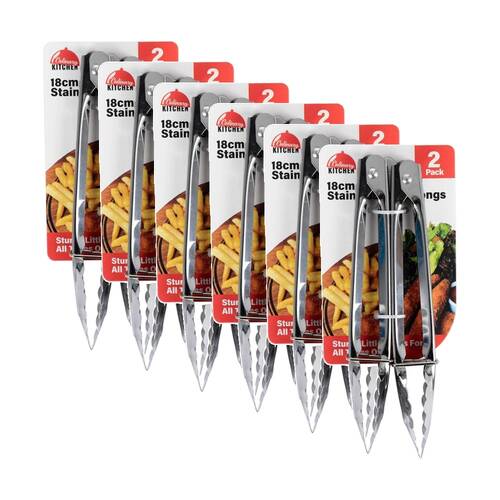 6x 2pc Culinary Kitchen Stainless Steel Mini Tongs Cooking Utensil 14cm