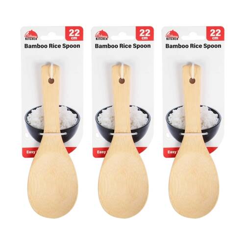3PK Culinary Kitchen Bamboo Rice Paddle Serving Spoon W/ Hanging Hole 20cm