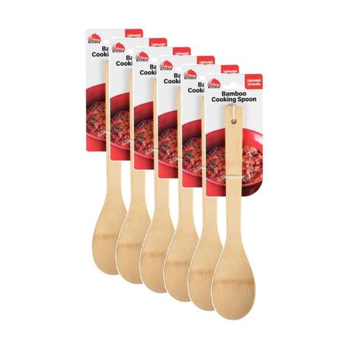 6PK Culinary Kitchen Lightweight Cooking Spoon W/ Hanging Hole Utensil Bamboo