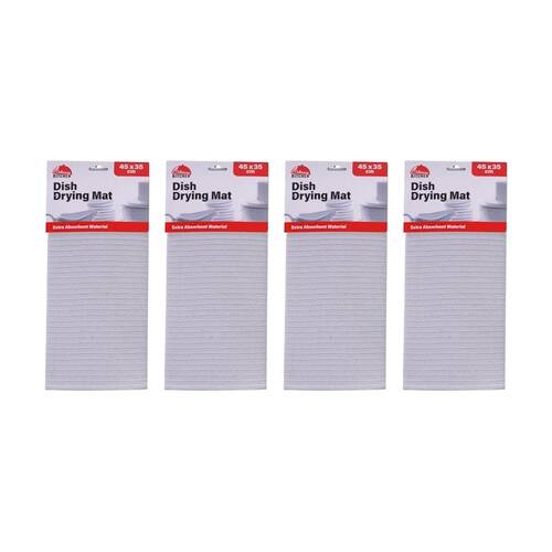 4PK Culinary Kitchen Extra Absorbent Ribbed Dish Drying Mat 45x35cm Assorted