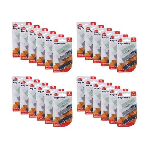 24x 3pc Braz Reusable Food Storage Bag Sealers 15cm Multi Colour