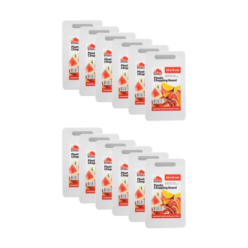 12PK Culinary Kitchen Plastic Rectangular Chopping Board 24x15cm White