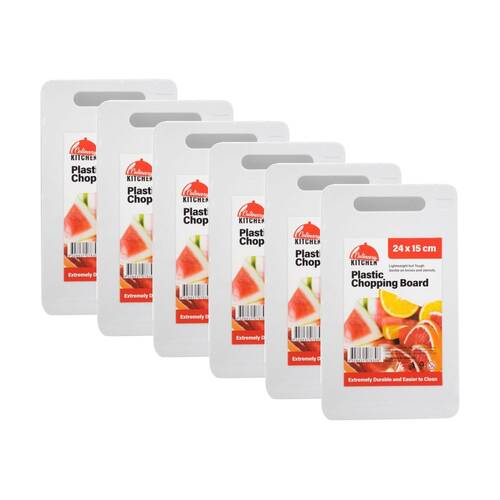 6PK Culinary Kitchen Plastic Rectangular Chopping Board 24x15cm White