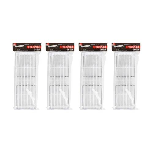 4PK Braz Foldable Shelf Stackable Kitchen Storage Rack 39x14x17cm White Metal
