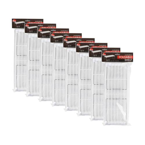 8PK Braz Foldable Shelf Stackable Kitchen Storage Rack 39x14x17cm White Metal