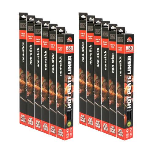 12PK Braz Non-Stick Hot Plate BBQ Liner Mat Oven Bakeware 33x50cm Black