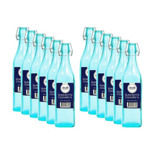 12PK Olivelle Coloured Airtight Swing-Top Lid Glass Bottle 1L Assorted