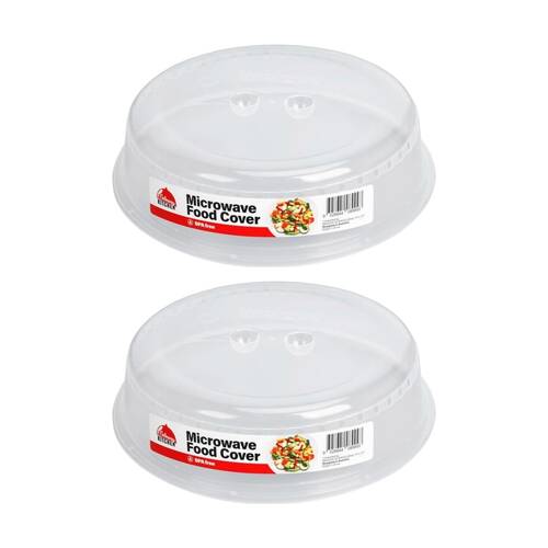 2PK Culinary Kitchen Plastic Vented Microwave Food Cover Lid 27cm Clear