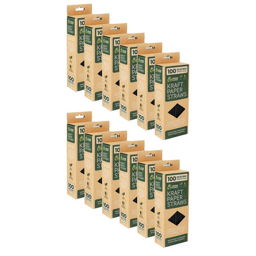 12x 100pc Braz Earth Friendly Biodegradable Kraft Paper Straws 20cm Assorted