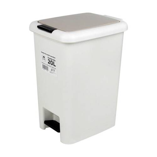 Braz Pedal Top Foot Operated Plastic Bin /W Beige Lid 20L White