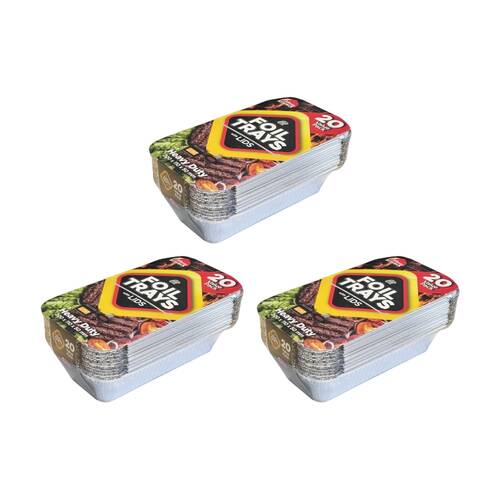 3x 20pc Braz Aluminium Foil Disposable Rectangle Trays W/ Lids 20x11x5cm Silver