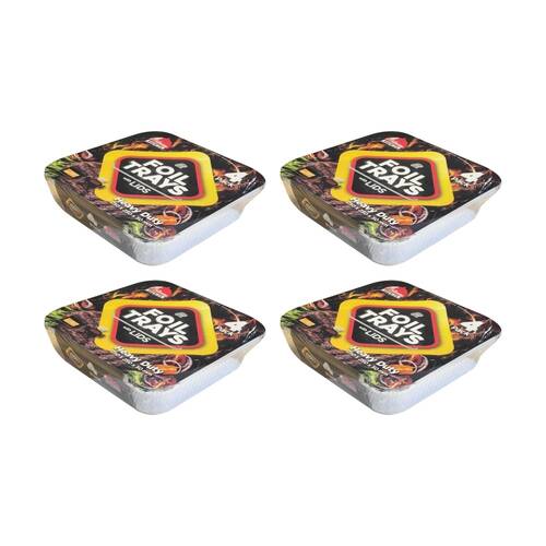 4x 4pc Braz Aluminium Foil Disposable Square Trays W/ Lids 250x250x50mm Silver