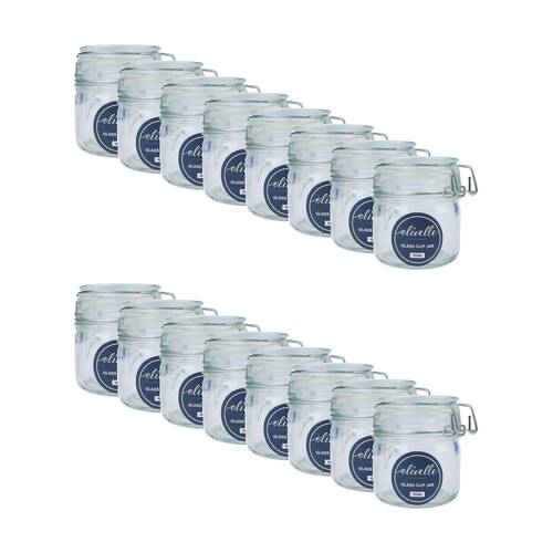 16PK Olivelle Glass Storage Jar W/ Metal Clasp & Airtight Clip Lid 100ml Clear