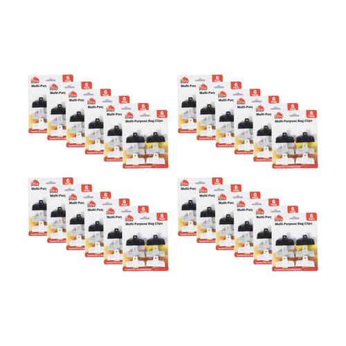 24x 6pc Braz Multi Purpose Food Storage Sealing Bag Clips 10x3cm Black/White