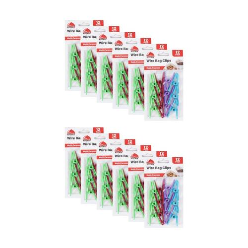 12x 12pc Braz Reusable Food Storage Seal Wire Bag Clips 8x6cm Multi Colour