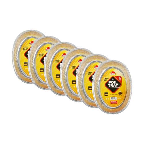 6x 3pc Braz Aluminium Foil Disposable Oval Trays 46x35x8cm Silver