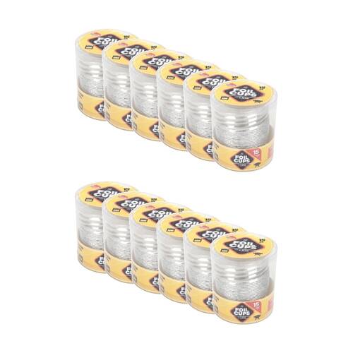12x 15pc Braz Aluminium Foil Disposable Round Cup W/ Lids 7.5cm Silver