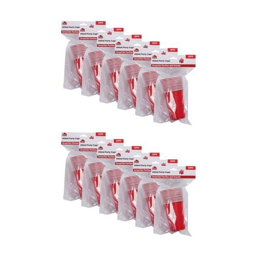 12x 12pc Culinary Kitchen Reusable Party Cups Value Set 450ml Red