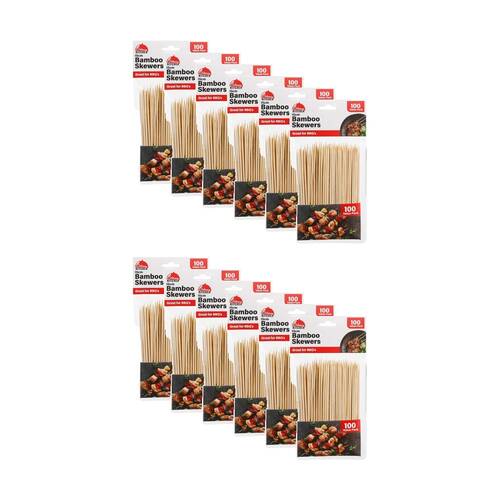 12x 100pc Braz Reusable Pointed Tips Bamboo Skewers W/ Resealable Bag 3mmx15cm