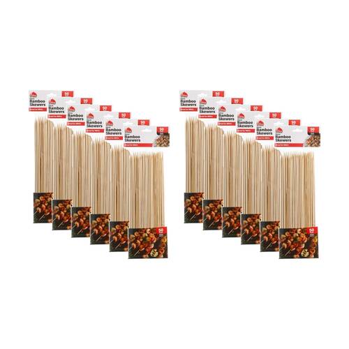12x 50pc Braz Reusable Pointed Tips Bamboo Skewers W/ Resealable Bag 4mmx30cm