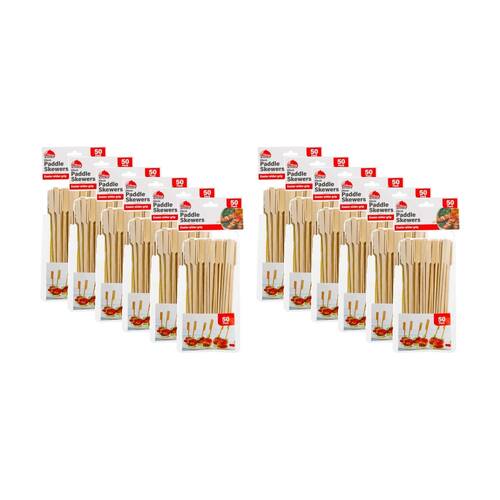 12x 50pc Braz Reusable Wooden Skewer Paddle W/ Handle & Resealable Bag 20cm