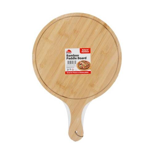 Culinary Kitchen Round Bamboo Paddle Chop Board W/ Handle 35cm